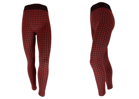 Black And Red Check Womens Fleece Lined Leggings For Winter Working Suit