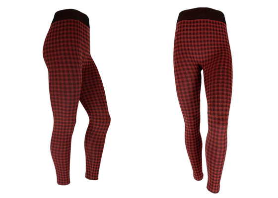 Black And Red Check Womens Fleece Lined Leggings For Winter Working Suit