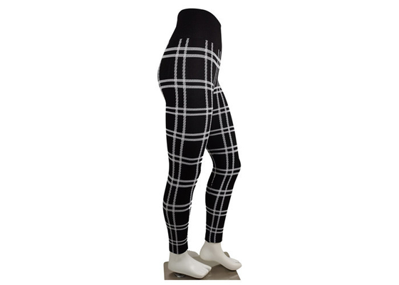 Black And White Prep Plaid Womens Seamless Leggings Mid Waist