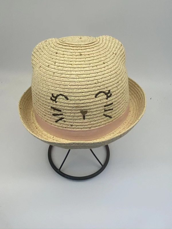 Checkered Sun Hats with Black Ribbon for Women