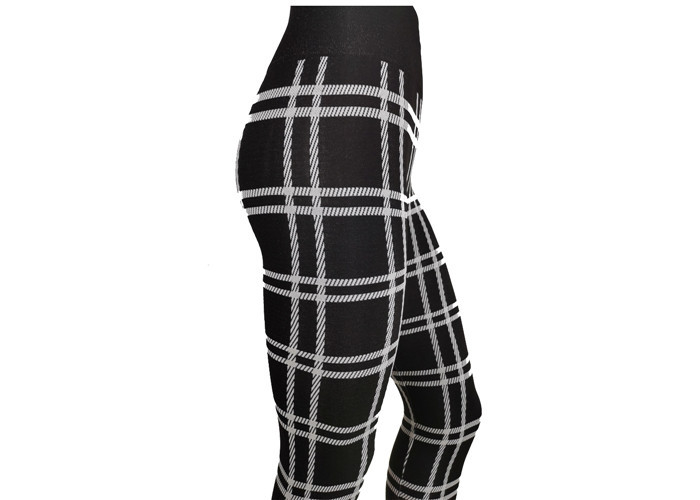 Black And White Prep Plaid Womens Seamless Leggings Mid Waist